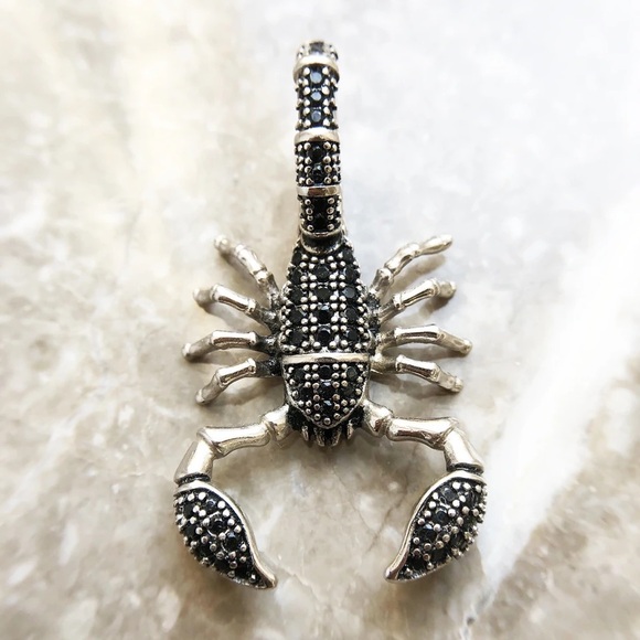Anthro Pendant Scorpion Black Fashion Jewelry 925 Sterling Silver Rebel Men - Picture 2 of 16